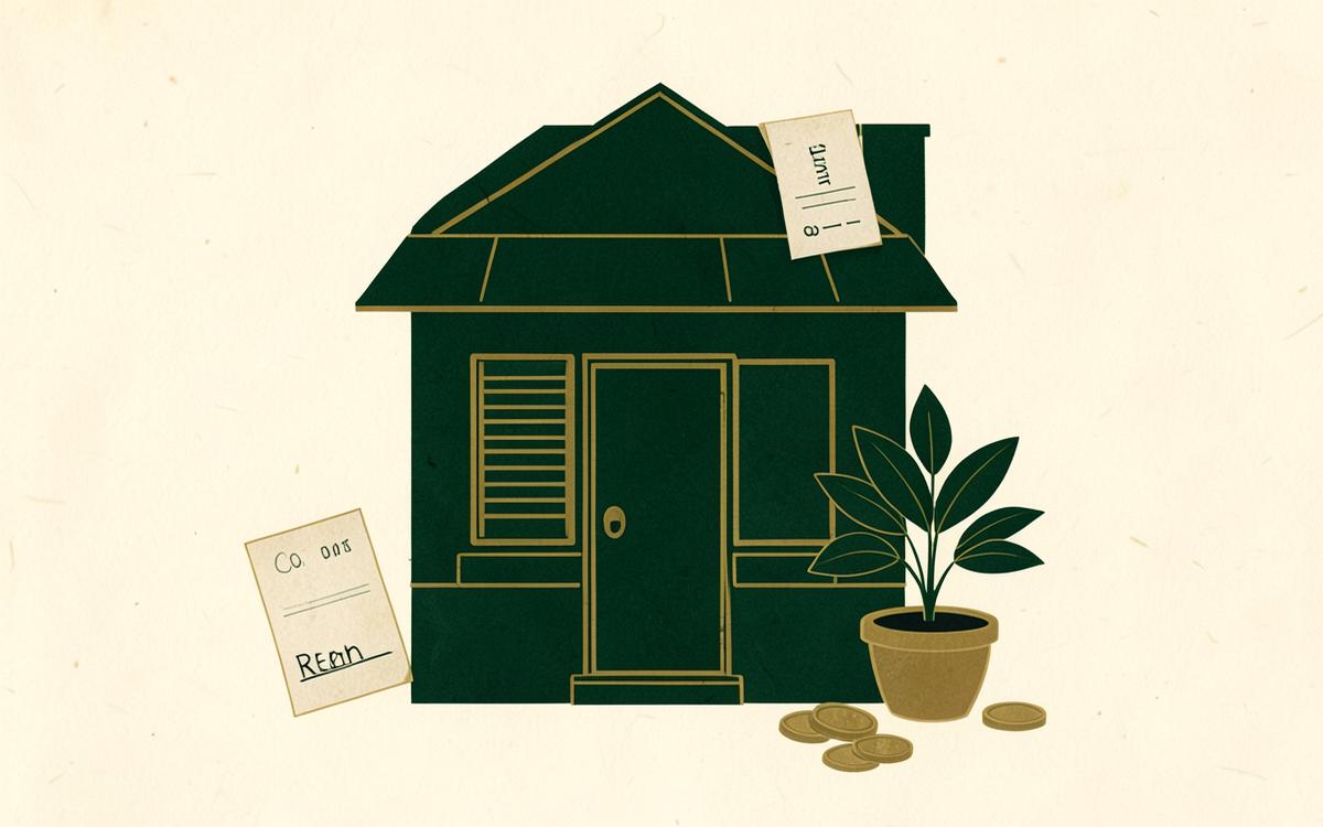 A small shop unit with a rent receipt, coins and a plant